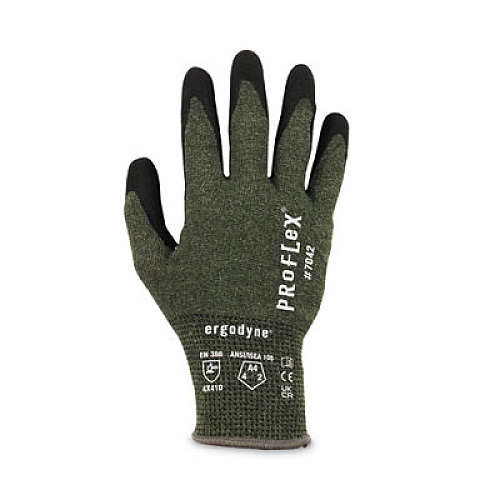 ergodyne ProFlex 7042 ANSI A4 Nitrile-Coated CR Gloves, EN388: 4X41D, 9" Long, Small, Green, Pair (10342)
