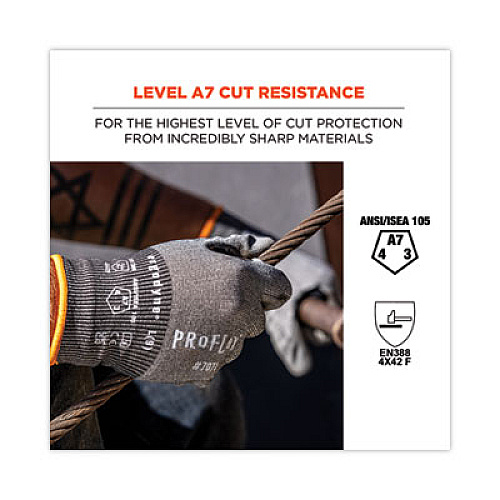 ergodyne ProFlex 7071 ANSI A7 PU Coated CR Gloves, EN388: 4X42F, 9" Long, Large, Gray, 12 Pairs (18064)