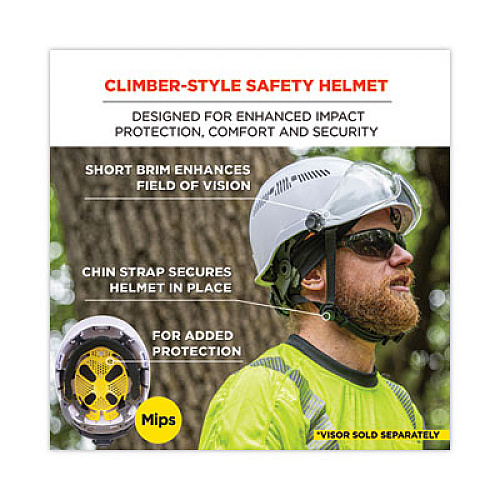 ergodyne Skullerz 8975-MIPS Class C Safety Helmet with MIPS Elevate Ratchet Suspension, White (60256)