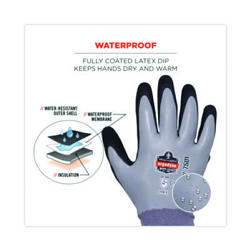 ergodyne ProFlex 7501 Coated Waterproof Winter Gloves, EN388: 2131X, 10.5" Long, Large, Gray, Pair (17634)