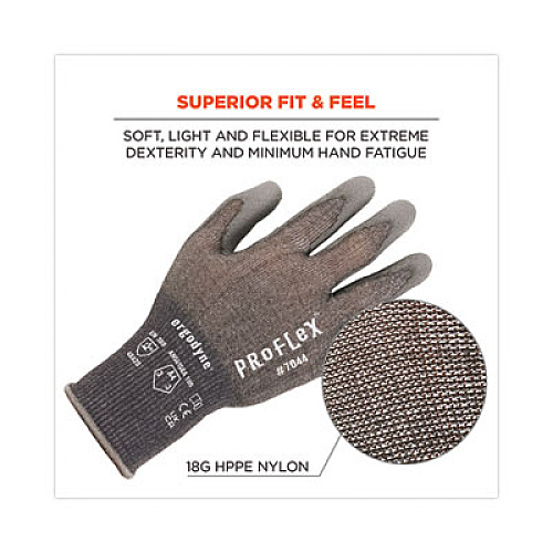 ergodyne ProFlex 7044 ANSI A4 PU Coated CR Gloves, EN388: 4X42D, 9" Long, X-Large, Gray, 12 Pairs (10485)