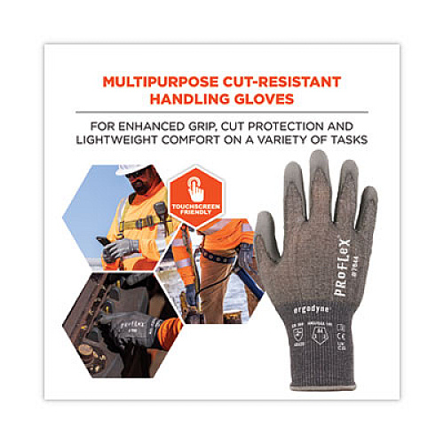 ergodyne ProFlex 7044 ANSI A4 PU Coated CR Gloves, EN388: 4X42D, 9" Long, Large, Gray, Pair (10494)