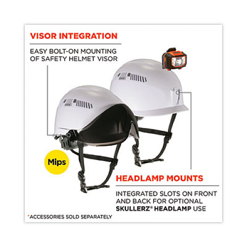 ergodyne Skullerz 8975-MIPS Class C Safety Helmet with MIPS Elevate Ratchet Suspension, White (60256)