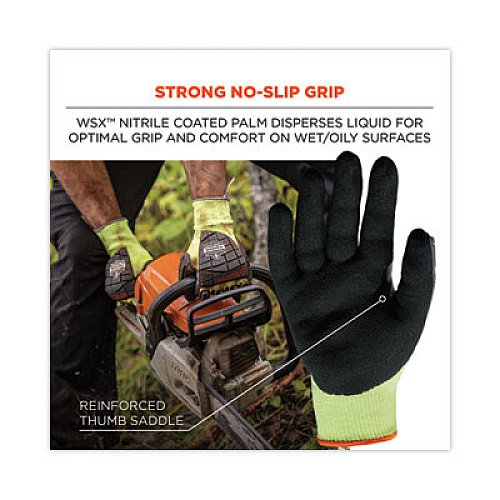 ergodyne ProFlex 7141 ANSI A4 DIR Nitrile-Coated CR Gloves, EN388: 4X42DP, 9" Long, XX-Large, Lime, Pair (17916)
