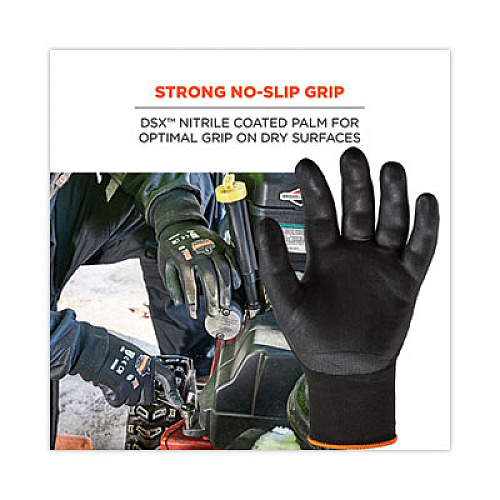 ergodyne ProFlex 7001 Nitrile-Coated Gloves, EN388: 4121X, 9" Long, Large, Black, 144 Pairs/Carton (17854)