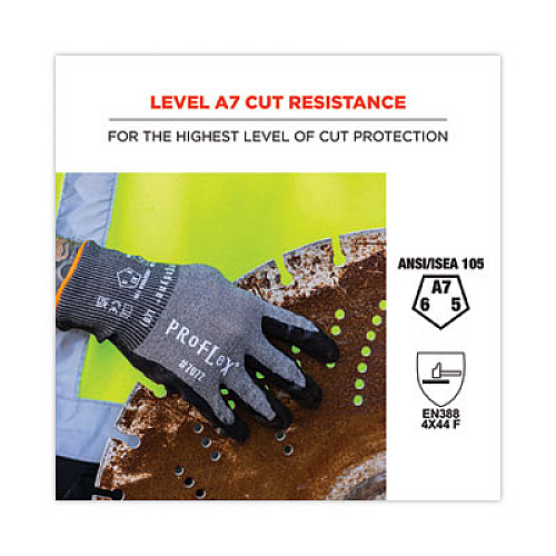 ergodyne ProFlex 7072 ANSI A7 Nitrile-Coated CR Gloves, EN388: 4X44F, 9" Long, XX-Large, Gray, Pair (10316)