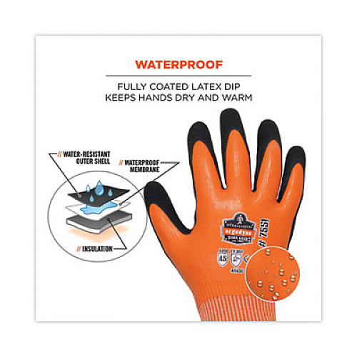 ergodyne ProFlex 7551 ANSI A5 Coated Waterproof CR Gloves, EN388: 4X43E, 10.5" Long, Large, Orange, Pair (17674)