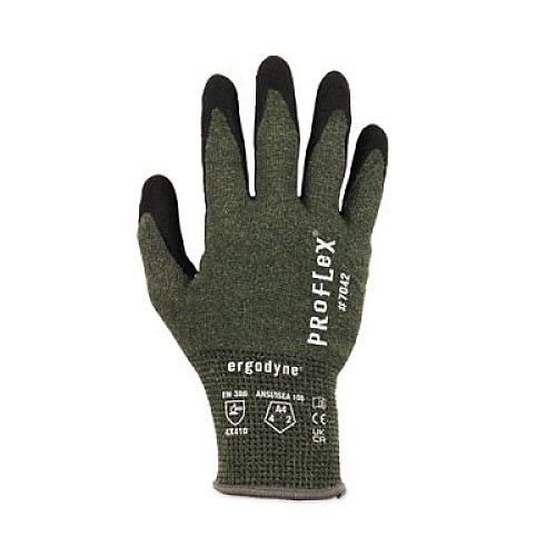 ergodyne ProFlex 7042 ANSI A4 Nitrile-Coated CR Gloves, EN388: 4X41D, 9" Long, X-Large, Green, Pair (10345)