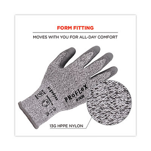 ergodyne ProFlex 7030 ANSI A3 PU Coated CR Gloves, EN388: 4X42C, 9" Long, Small, Gray, Pair (10462)