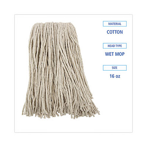 Boardwalk Premium Cut-End Wet Mop Heads, Cotton, 16 oz, White, 12/Carton (216CCT)