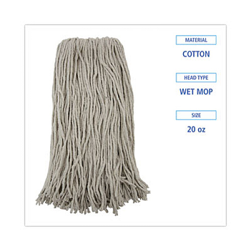 Boardwalk Premium Cut-End Wet Mop Heads, Cotton, 20 oz, White, 12/Carton (220CCT)