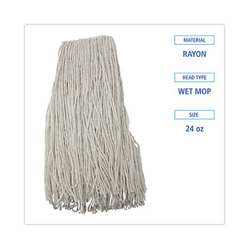Boardwalk Premium Cut-End Wet Mop Heads, Rayon, 24 oz, White, 12/Carton (224RCT)