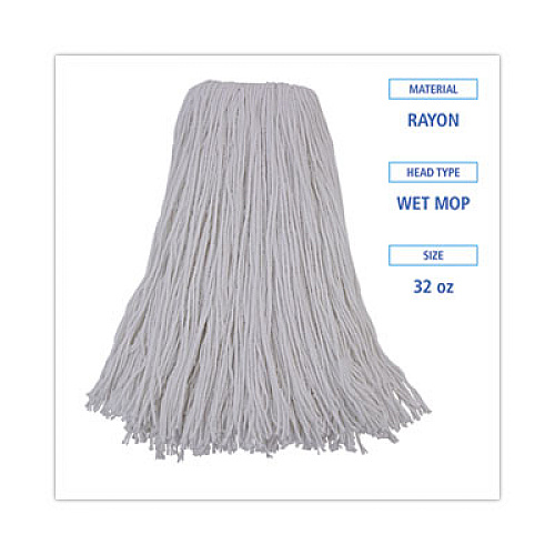 Boardwalk Mop Head, Premium Standard Head, Rayon Fiber, 32 oz, White, 12/Carton (232R)