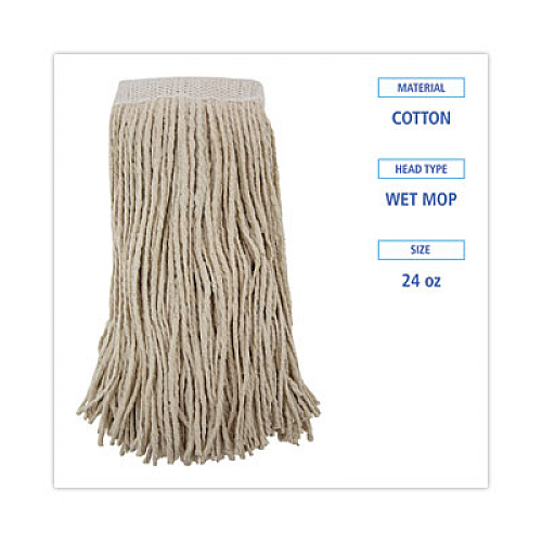 Boardwalk Mop Head, Premium Saddleback Head, Cotton Fiber, 24 oz, White, 12/Carton (324C)