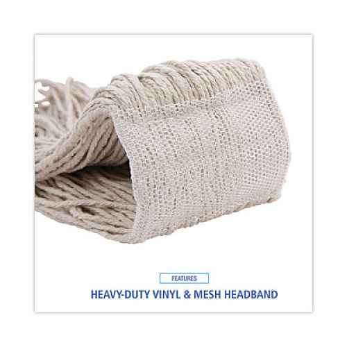 Boardwalk Mop Head, Premium Saddleback Head, Cotton Fiber, 24 oz, White, 12/Carton (324C)