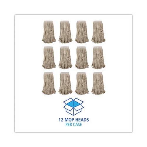 Boardwalk Mop Head, Premium Saddleback Head, Cotton Fiber, 24 oz, White, 12/Carton (324C)