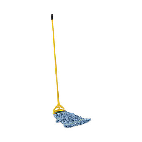 Boardwalk Looped End Mop Kit, Medium Blue Cotton/Rayon/Synthetic Head, 60" Yellow Metal/Polypropylene Handle (400MBC)