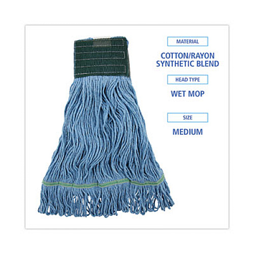 Boardwalk Mop Head, Premium Standard Head, Cotton/Synthetic Fiber, Medium, Blue, 12/Carton (402BL)