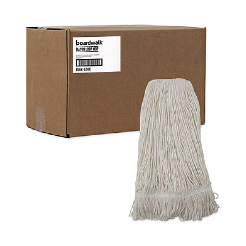Boardwalk Pro Loop Web/Tailband Wet Mop Head, Rayon, 24 oz, White, 12/Carton (424RCT)
