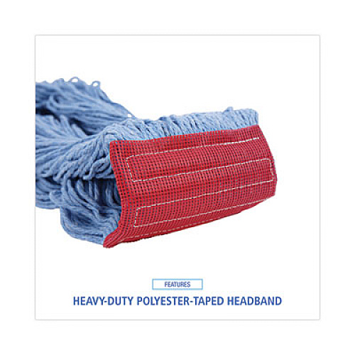 Boardwalk Pro Loop Web/Tailband Mop Head, Cotton/Polyester/Rayon, Large, Blue, 12/Carton (1800LBDZ)