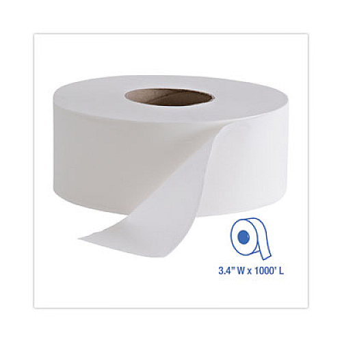 Boardwalk Jumbo Roll Bathroom Tissue, Septic Safe, 2-Ply, 3.4" x 1,000 ft, White, 12 Rolls/Carton (410323)
