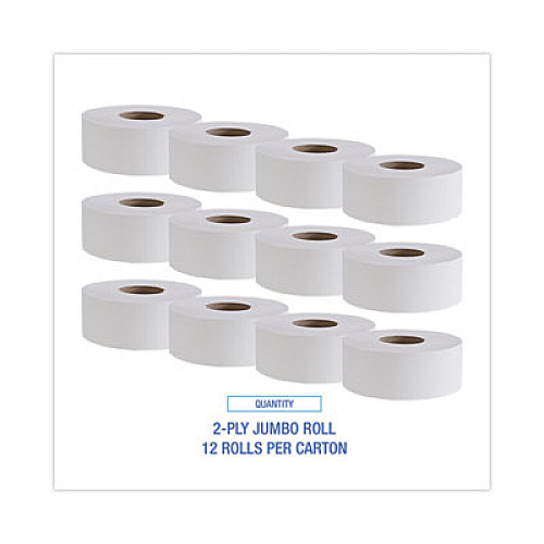 Boardwalk Jumbo Roll Bathroom Tissue, Septic Safe, 2-Ply, 3.4" x 1,000 ft, White, 12 Rolls/Carton (410323)