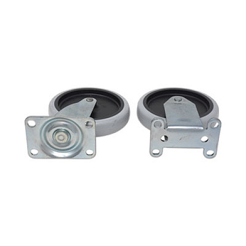 Rubbermaid Commercial Replacement Plate Casters, (2) Rigid Mount Plate, (2) Swivel Mount Plate, 5" Soft Rubber Wheel, Gray, 4/Set (FG9T66L10000)