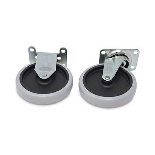 Rubbermaid Commercial Replacement Plate Casters, (2) Rigid Mount Plate, (2) Swivel Mount Plate, 5" Soft Rubber Wheel, Gray, 4/Set (FG9T66L10000)