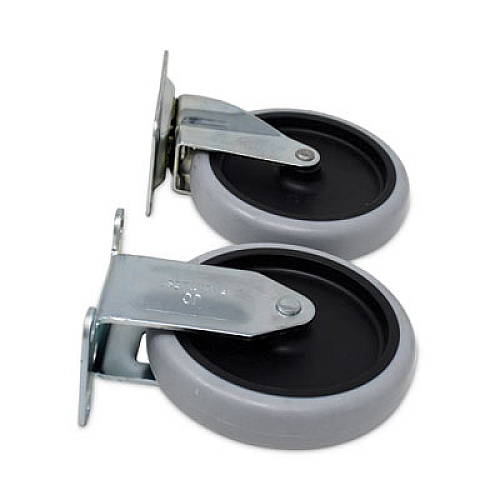 Rubbermaid Commercial Replacement Plate Casters, (2) Rigid Mount Plate, (2) Swivel Mount Plate, 5" Soft Rubber Wheel, Gray, 4/Set (FG9T66L10000)