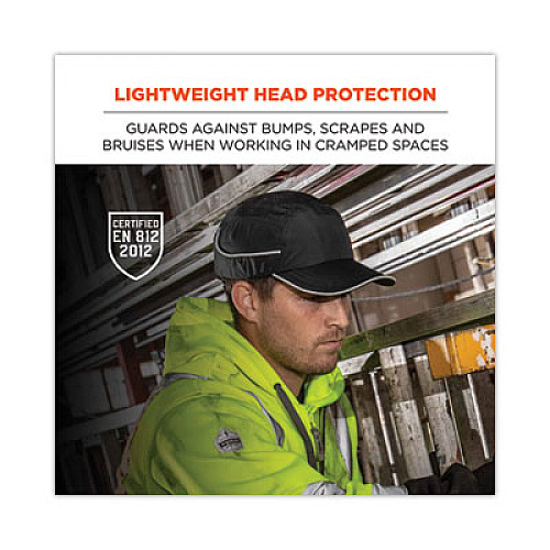 ergodyne Skullerz 8965 Lightweight Bump Cap Hat with LED Lighting, Short Brim, Navy (23338)