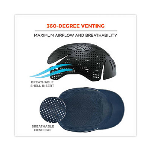 ergodyne Skullerz 8965 Lightweight Bump Cap Hat with LED Lighting, Short Brim, Navy (23338)