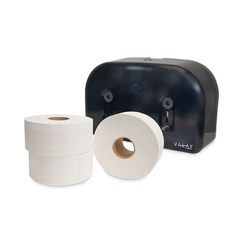 Morcon Tissue Valay Plastic Mini Jumbo Bath Tissue Dispenser, Two Rolls, 9.75 x 15.87 x 5.25, Black (VT1003)