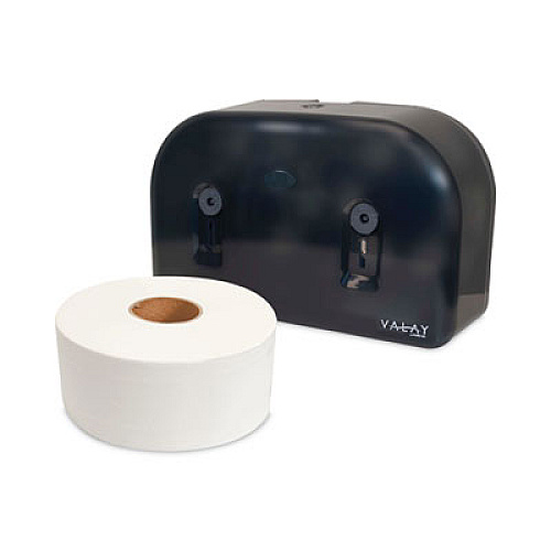 Morcon Tissue Valay Plastic Mini Jumbo Bath Tissue Dispenser, Two Rolls, 9.75 x 15.87 x 5.25, Black (VT1003)