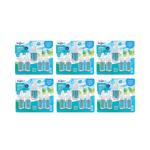 BRIGHT Air Electric Scented Oil Air Freshener Refill, Linen and Spring Breeze, 0.67 oz Bottle, 5/Pack, 6 Pack/Carton (900669CT)
