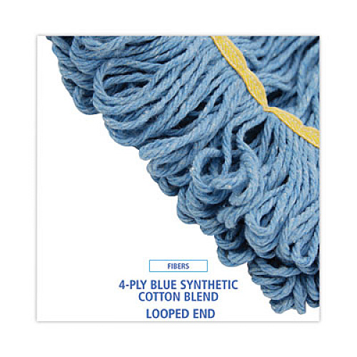 Boardwalk Super Loop Wet Mop Head, Cotton/Synthetic Fiber, 5" Headband, Small Size, Blue, 12/Carton (501BL)