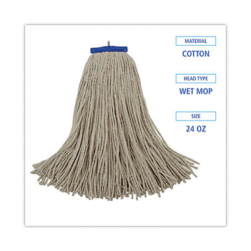 Boardwalk Cut-End Lie-Flat Wet Mop Head, Cotton, 24 oz, White (724CEA)