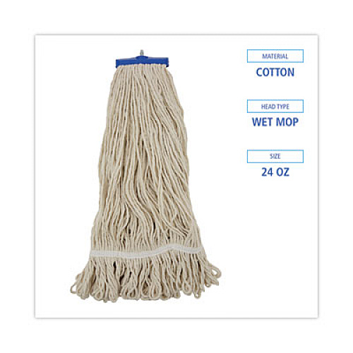 Boardwalk Mop Head, Lie-Flat Head, Cotton Fiber, 24 oz, White, 12/Carton (824C)