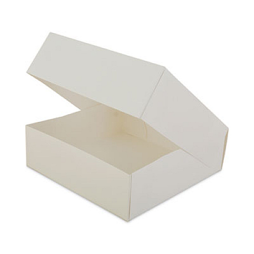 SCT White Window Bakery Boxes with Attached Flip Top, 4-Corner Beers Design, 8 x 8 x 2.5, White, Paper, 200/Carton (24013)