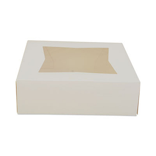 SCT White Window Bakery Boxes with Attached Flip Top, 4-Corner Beers Design, 8 x 8 x 2.5, White, Paper, 200/Carton (24013)