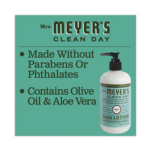 Mrs. Meyer's Clean Day Hand Lotion, 12 oz Pump Bottle, Basil Scent (686591)