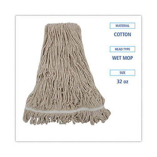 Boardwalk Mop Head, Pro Loop Web/Tailband, Premium Standard Head, Cotton, 32 oz, White (432C)