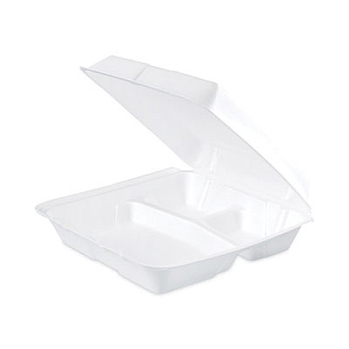 Dart Insulated Foam Hinged Lid Containers, 3 Compartments, 9.3 x 9.5 x 3, White, 100/Sleeve, 2 Sleeves/Carton (95HT3)