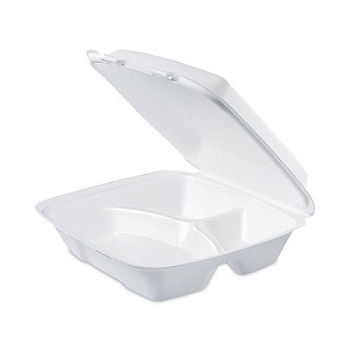 Dart Insulated Foam Hinged Lid Containers, 3 Compartments, 9 x 9.4 x 3, White, 100/Sleeve, 2 Sleeves/Carton (90HT3)