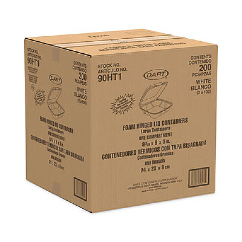 Dart Insulated Foam Hinged Lid Containers, 9.01 x 9.4 x 3, White, 100/Pack, 2 Packs/Carton (90HT1)