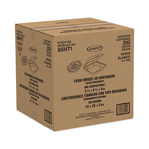 Dart Insulated Foam Hinged Lid Containers, 9.3 x 9.5 x 3, White, 200/Pack, 2 Packs/Carton (95HT1)