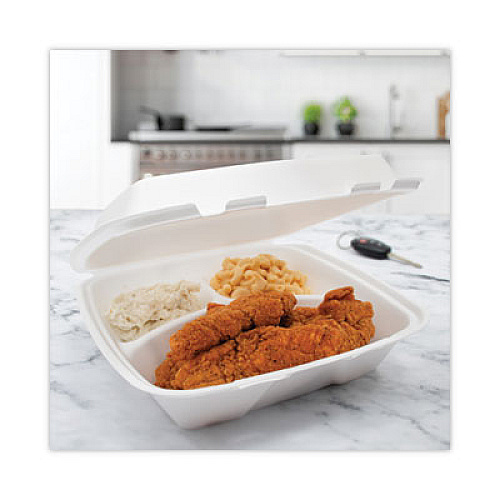 Dart Insulated Foam Hinged Lid Containers, 3 Compartments, 9 x 9.4 x 3, White, 100/Sleeve, 2 Sleeves/Carton (90HT3)