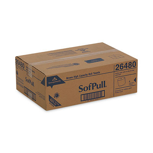 Georgia Pacific Professional SofPull Hardwound Roll Paper Towel, Nonperforated, 1-Ply, 7.87" x 1,000 ft, Brown, 6 Rolls/Carton (26480)