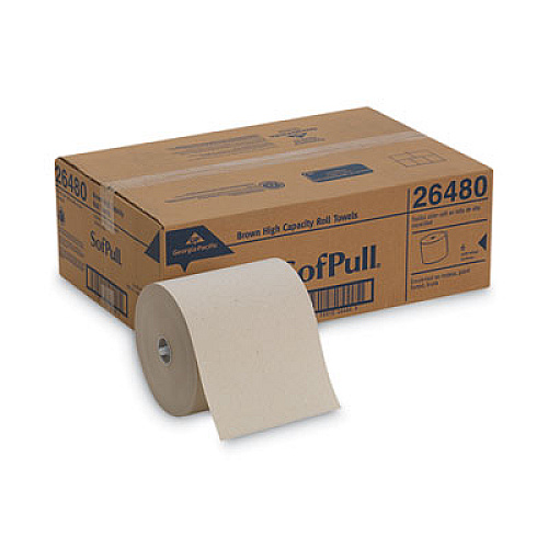 Georgia Pacific Professional SofPull Hardwound Roll Paper Towel, Nonperforated, 1-Ply, 7.87" x 1,000 ft, Brown, 6 Rolls/Carton (26480)