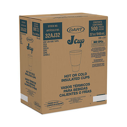 Dart J Cup Insulated Foam Pedestal Cups, 32 oz, White/Teal, 25/Sleeve, 20 Sleeves/Carton (32AJ32H)