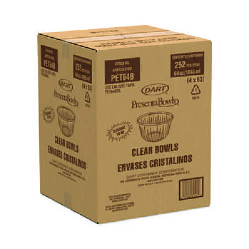 Dart PresentaBowls Clear Bowls, 64 oz, Plastic, 252/Carton (PET64B)